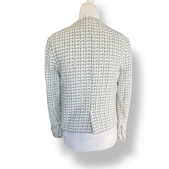 Zara Basic Cream Tweed Boucle Blazer Lady Jacket Flower Jewel Brooch Buttons XS - Picture 7 of 13